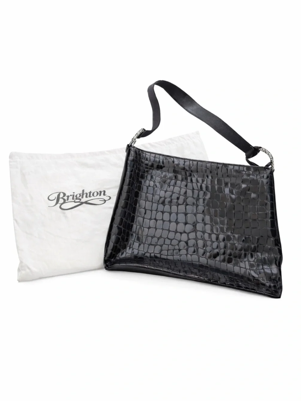 Brighton Glossy Croc-Embossed Shoulder Bag
